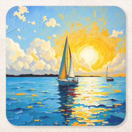 Sailboat at Sunset スクエアペーパーコースター