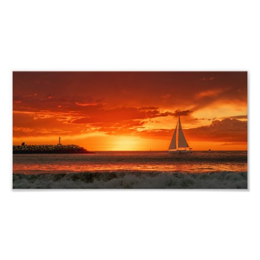 Sailboat at Sunset - Marina Del Rey, CA フォトプリント (正面)