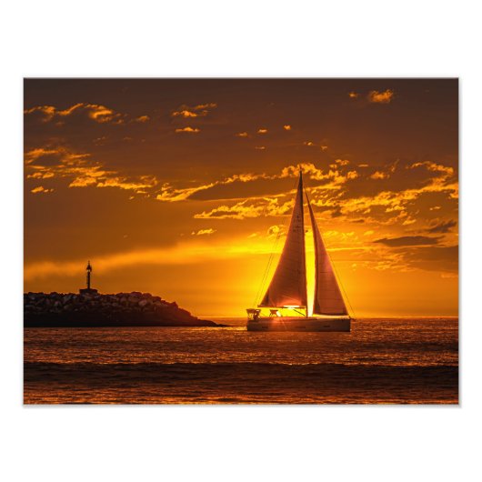 Sailboat at Sunset - Marina Del Rey, CA フォトプリント (正面)
