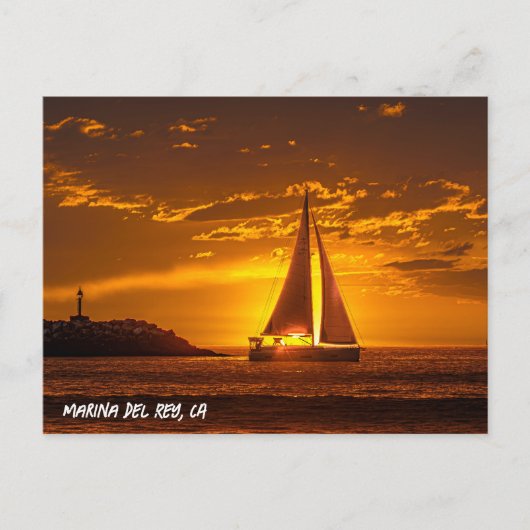Sailboat at Sunset - Marina Del Rey, CA ポストカード (正面)
