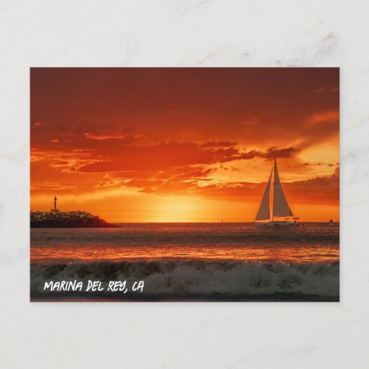 Sailboat at Sunset - Marina Del Rey, CA ポストカード (正面)