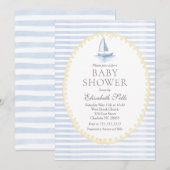 Sailboat Baby Shower Invitation, Boy baby shower 招待状 (正面/裏面)