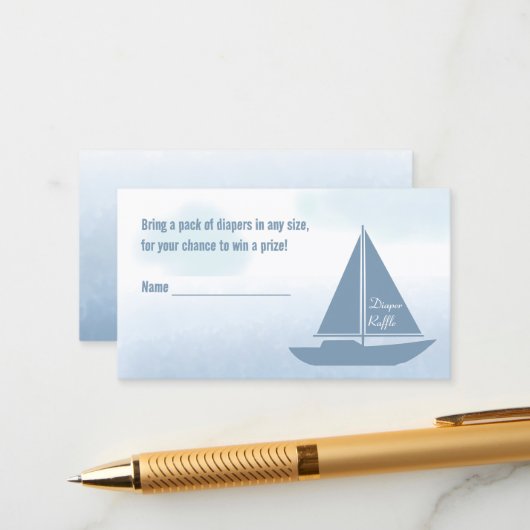 Sailboat Blue Boy Baby Shower Diaper Raffle エンクロージャーカード (正面/裏面インサイチュ)
