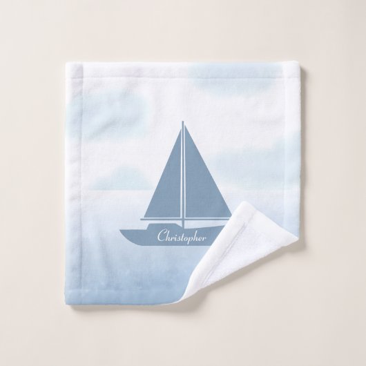 Sailboat Blue Watercolor ウォッシュタオル (ウォッシュタオル)