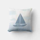Sailboat Blue Watercolor クッション (正面)