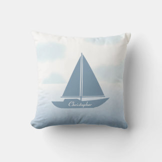 Sailboat Blue Watercolor クッション
