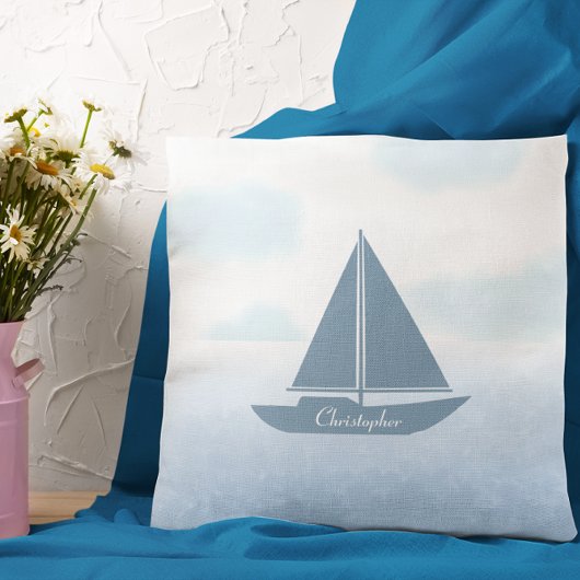 Sailboat Blue Watercolor クッション