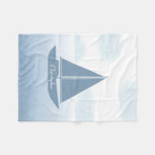 Sailboat Blue Watercolor フリースブランケット (正面(横))