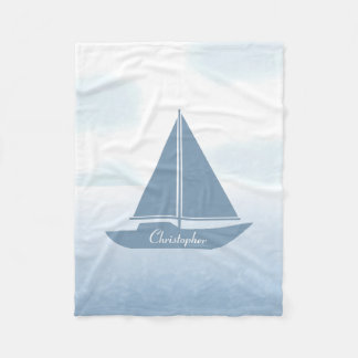Sailboat Blue Watercolor フリースブランケット
