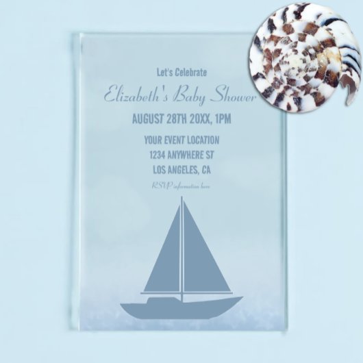 Sailboat Blue Watercolor Boy Baby Shower アクリル招待状