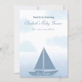 Sailboat Blue Watercolor Boy Baby Shower サンキューカード (正面)