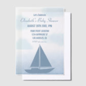Sailboat Blue Watercolor Boy Baby Shower ベラム紙招待状 (オフセット)