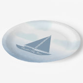 Sailboat Blue Watercolor Boy Baby Shower ペーパープレート (アングル)