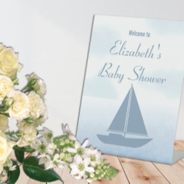 Sailboat Blue Watercolor Boy Baby Shower 台座サイン