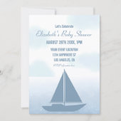 Sailboat Blue Watercolor Boy Baby Shower 招待状 (正面)