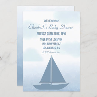 Sailboat Blue Watercolor Boy Baby Shower 招待状