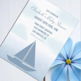 Sailboat Blue Watercolor Boy Baby Shower 招待状
