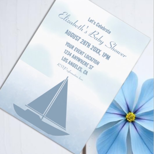 Sailboat Blue Watercolor Boy Baby Shower 招待状