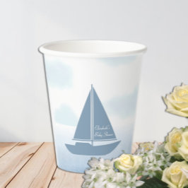 Sailboat Blue Watercolor Boy Baby Shower 紙コップ