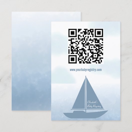 Sailboat Blue Watercolor Boy Baby Shower Registry エンクロージャーカード (正面/裏面)