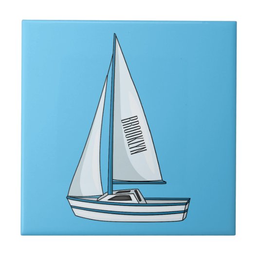 Sailboat cartoon illustration タイル (正面)