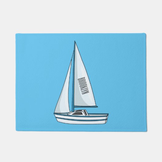 Sailboat cartoon illustration ドアマット (正面)