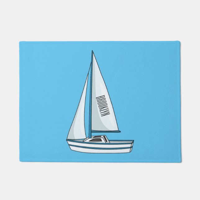 Sailboat cartoon illustration ドアマット (正面)
