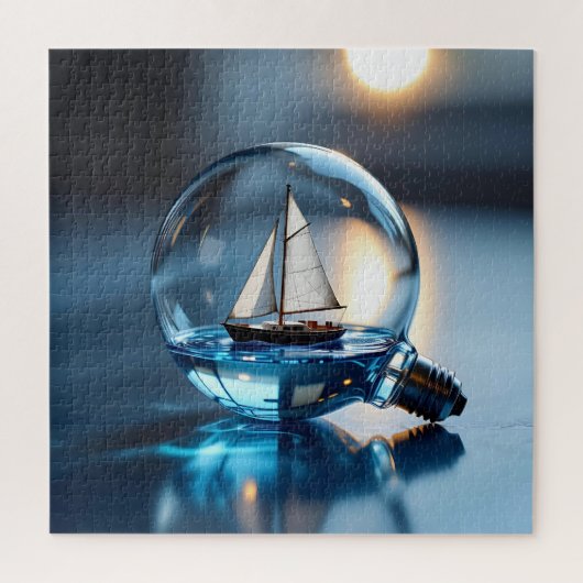 Sailboat in a Lightbulb Ai Art ジグソーパズル (縦)