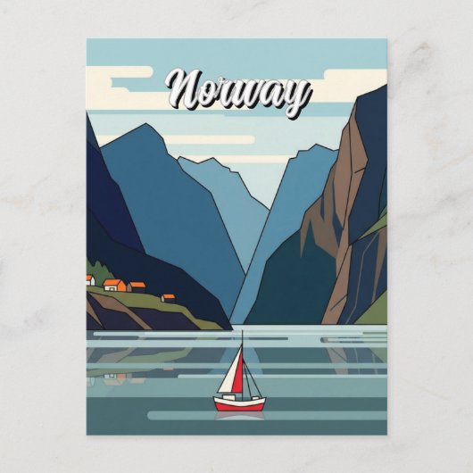 Sailboat in Norway Fjord ポストカード (正面)