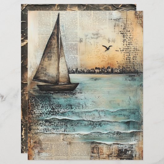Sailboat Mixed Media Junk Journalページ (正面/裏面)