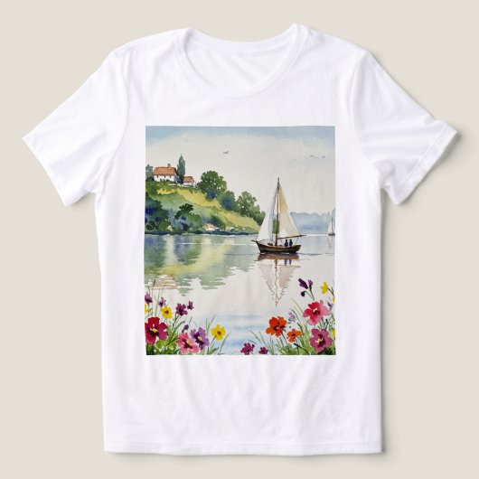 Sailboat on a quiet lake トライブレンドＴシャツ (デザイン正面)