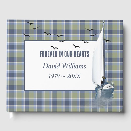 Sailboat On Plaid For Memorial Service ゲストブック (正面)