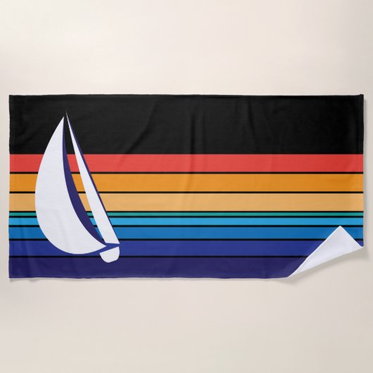 Sailboat_rainbow sunset_horizontal hues ビーチタオル (正面)