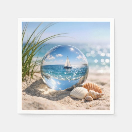Sailboat Reflection In Glass Sphere スタンダードカクテルナプキン (正面)
