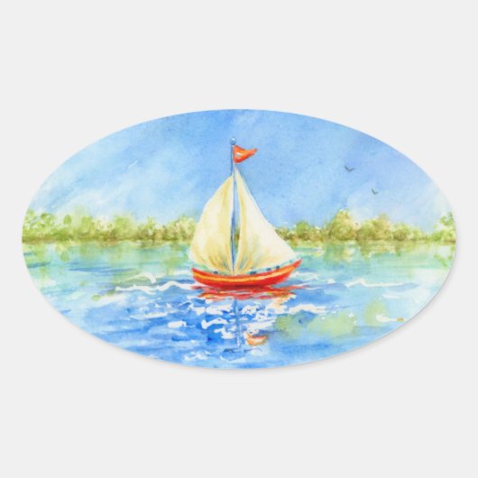 Sailboat Reflections Stickers 楕円形シール (正面)