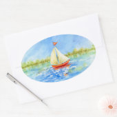 Sailboat Reflections Stickers 楕円形シール (封筒)