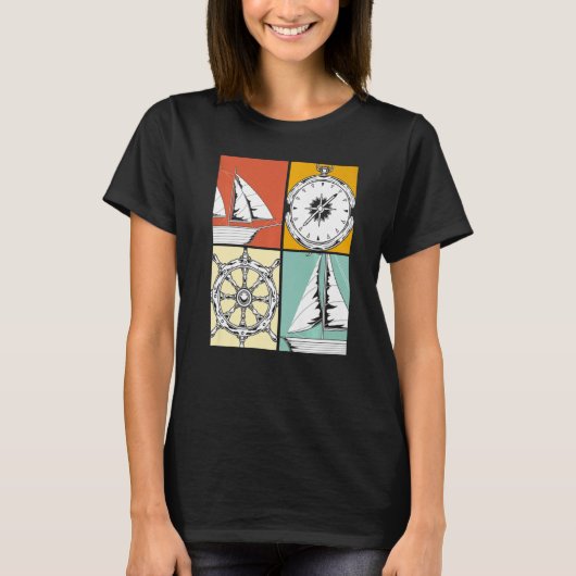 Sailboat Steering Wheel Sailor Compass Pop Sailing Tシャツ (正面)