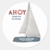 Sailboat Thank you 航海の Baby Shower ラウンドシール (正面)