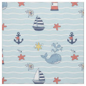Sailboat, Wave and Whale Pattern ID1228 ファブリック (見本)