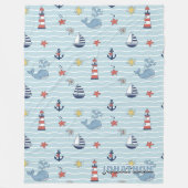 Sailboat, Wave and Whale Pattern ID1228 フリースブランケット (正面)