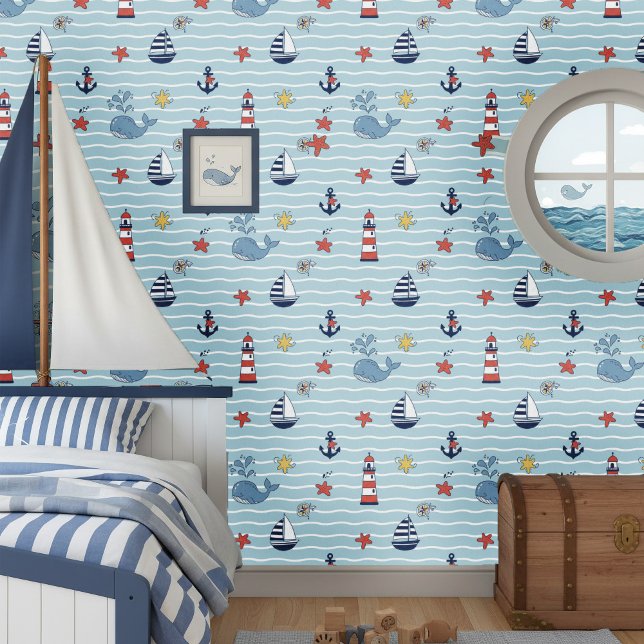 Sailboat, Wave and Whale Pattern ID1228 壁紙 (クリエイターアップロード済み)