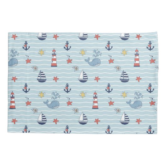 Sailboat, Wave and Whale Pattern ID1228 枕カバー (裏面)