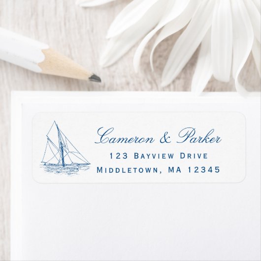 Sailboat Yacht Club Wedding Return Address ラベル (インサイチュ)