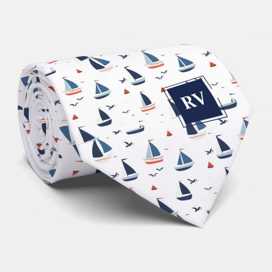 Sailboats at Sea Monogrammed ネクタイ (ロール)