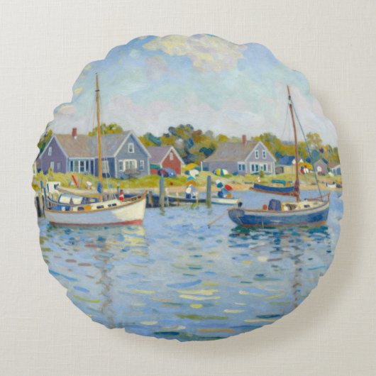 Sailboats Impressionism New England ラウンドクッション (正面)