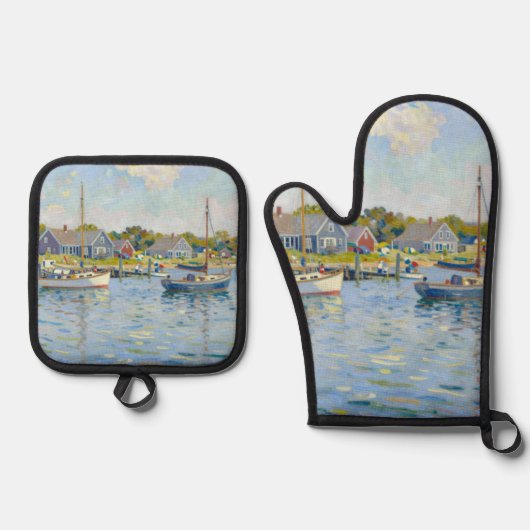 Sailboats Impressionism New England 鍋つかみ&鍋敷きセット (正面)