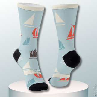 Sailboats, Nautical Blue Hobby ソックス