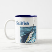 SailfishはSportfishを跳びます ツートーンマグカップ (左)