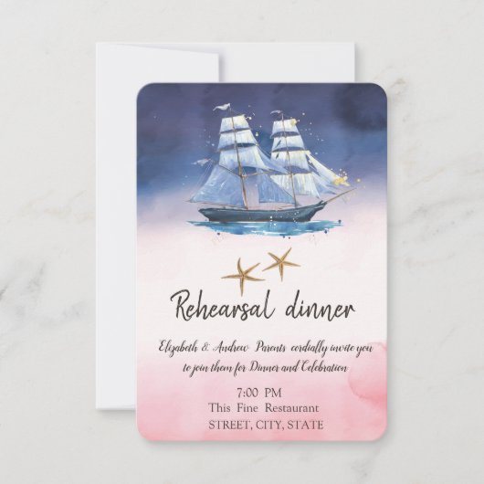Sailing Boat Seastars Rehearsal Dinner 招待状 (正面)
