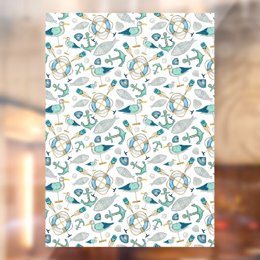 Sailing Boating Marine Shop Ocean Pattern Large ウィンドウサイン (シート2)